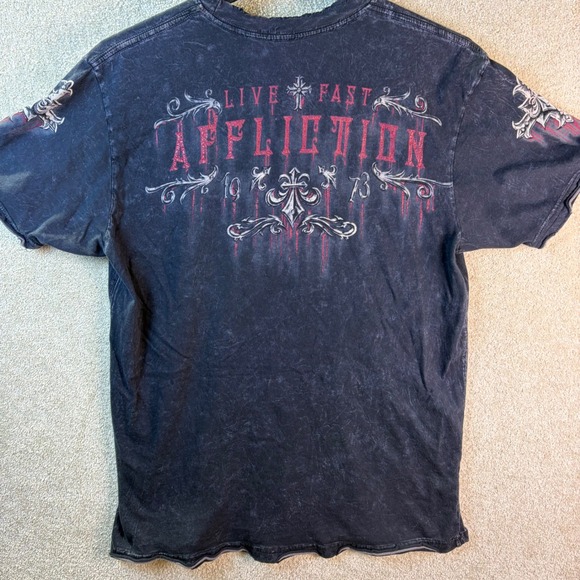 Affliction T Shirt Men Large Black Live Fast USA Eagle Graphic Distressed Grunge - Picture 3 of 8